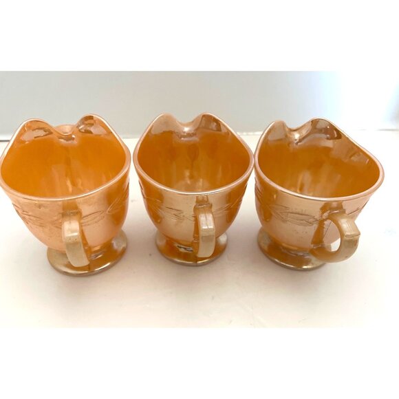 FireKing Peach Luster 3 Cream Pitchers Laurel Leaf Anchor Hocking - Picture 4 of 6